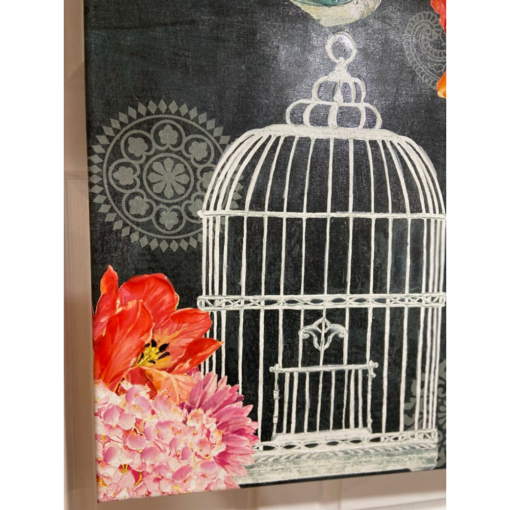Kathryn White Original Canvas Painting Bird Cage Floral Wall Art Signed 32 x 24 - Picture 7 of 8